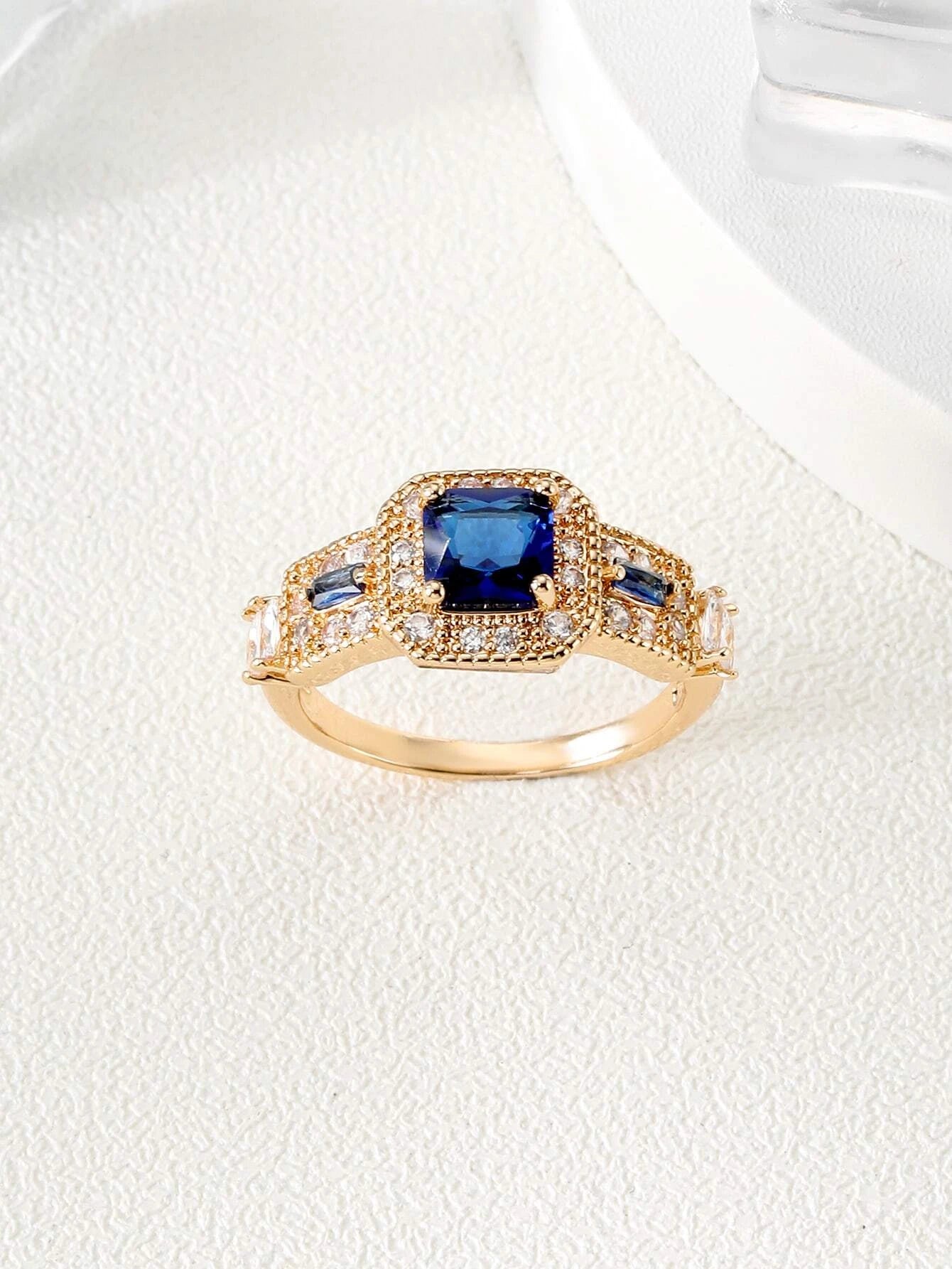 18K Gold Plate Blue and Gold Ring