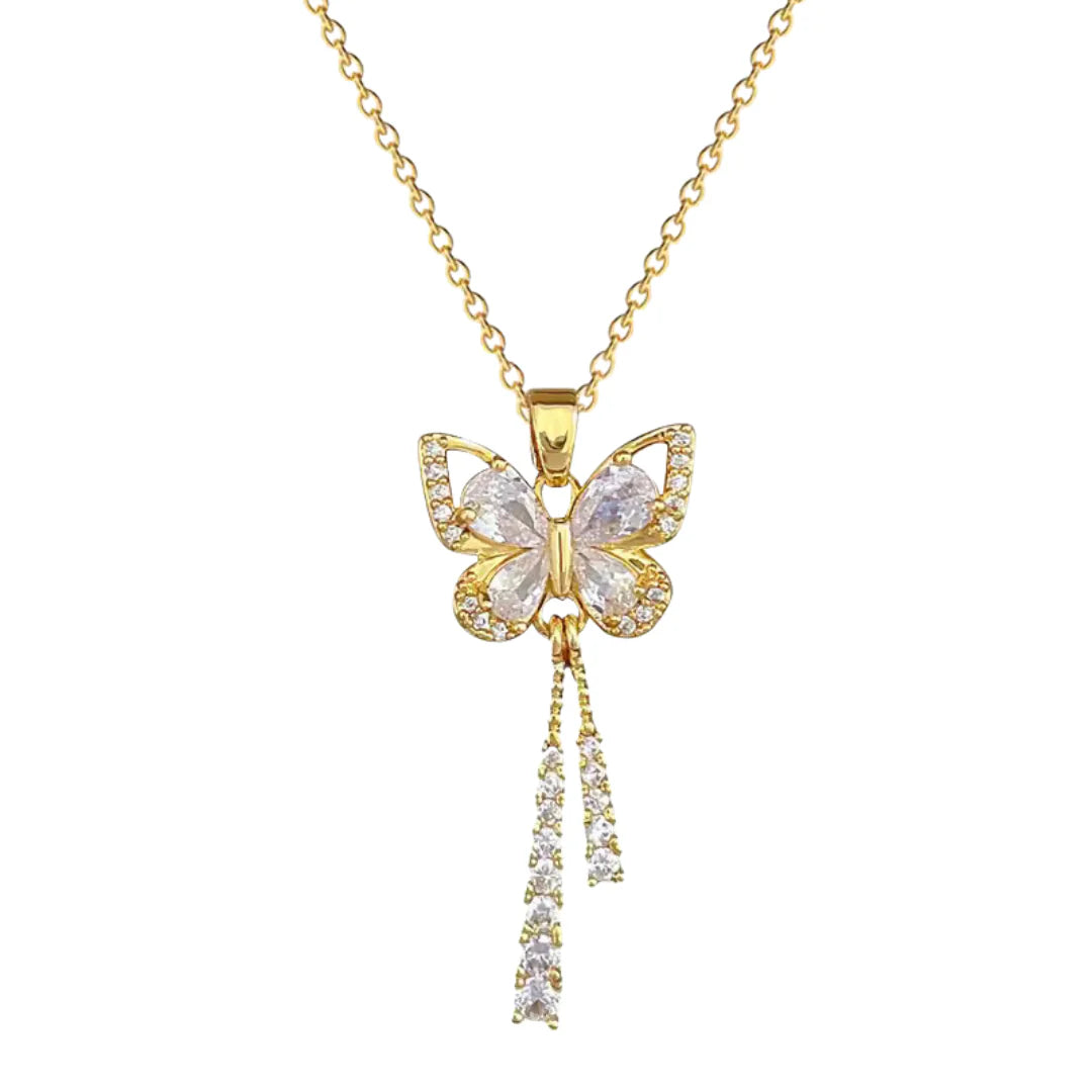 Stainless Steel Gold Plated Butterfly Tassel Necklace