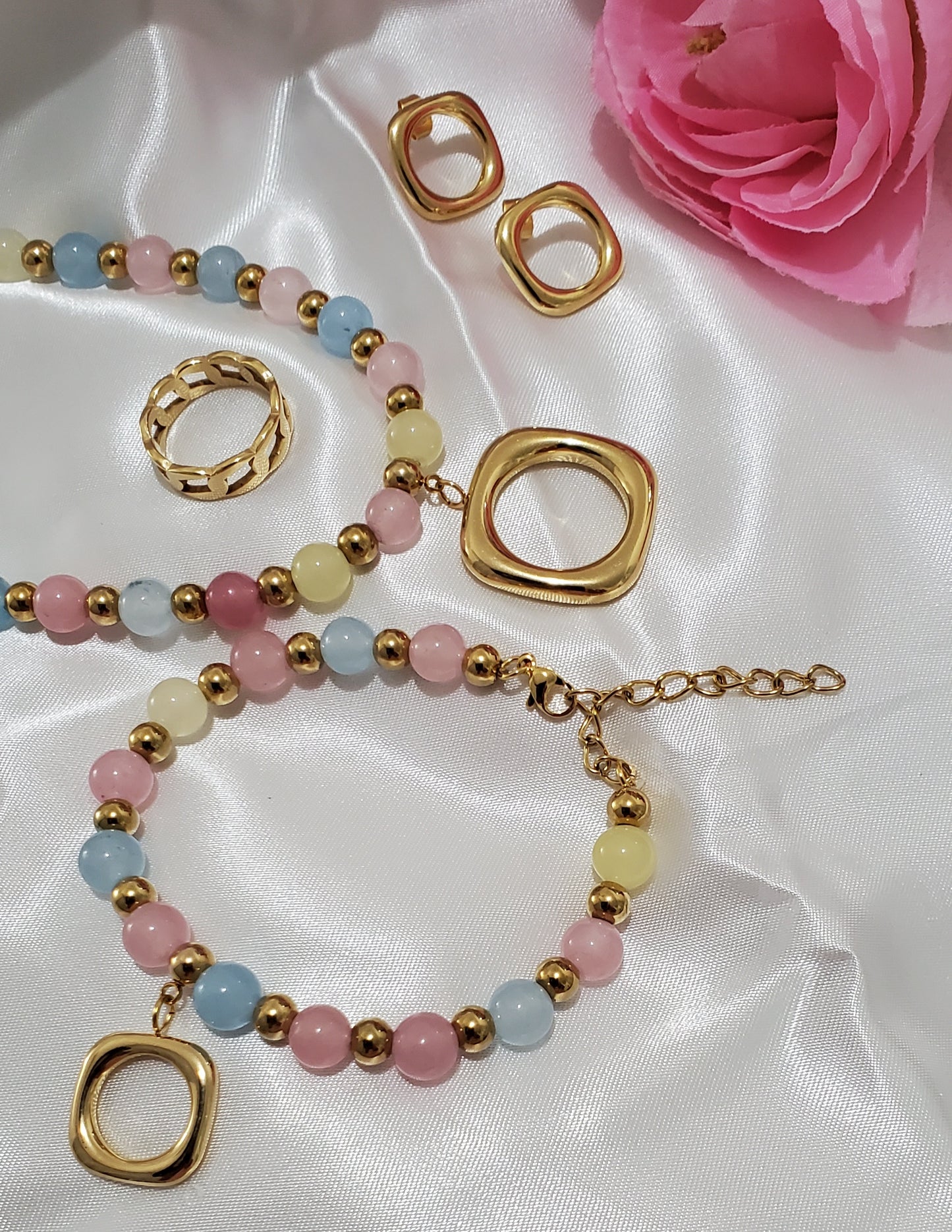 Set de collar Perlas Semi-Preciosas Multicolor