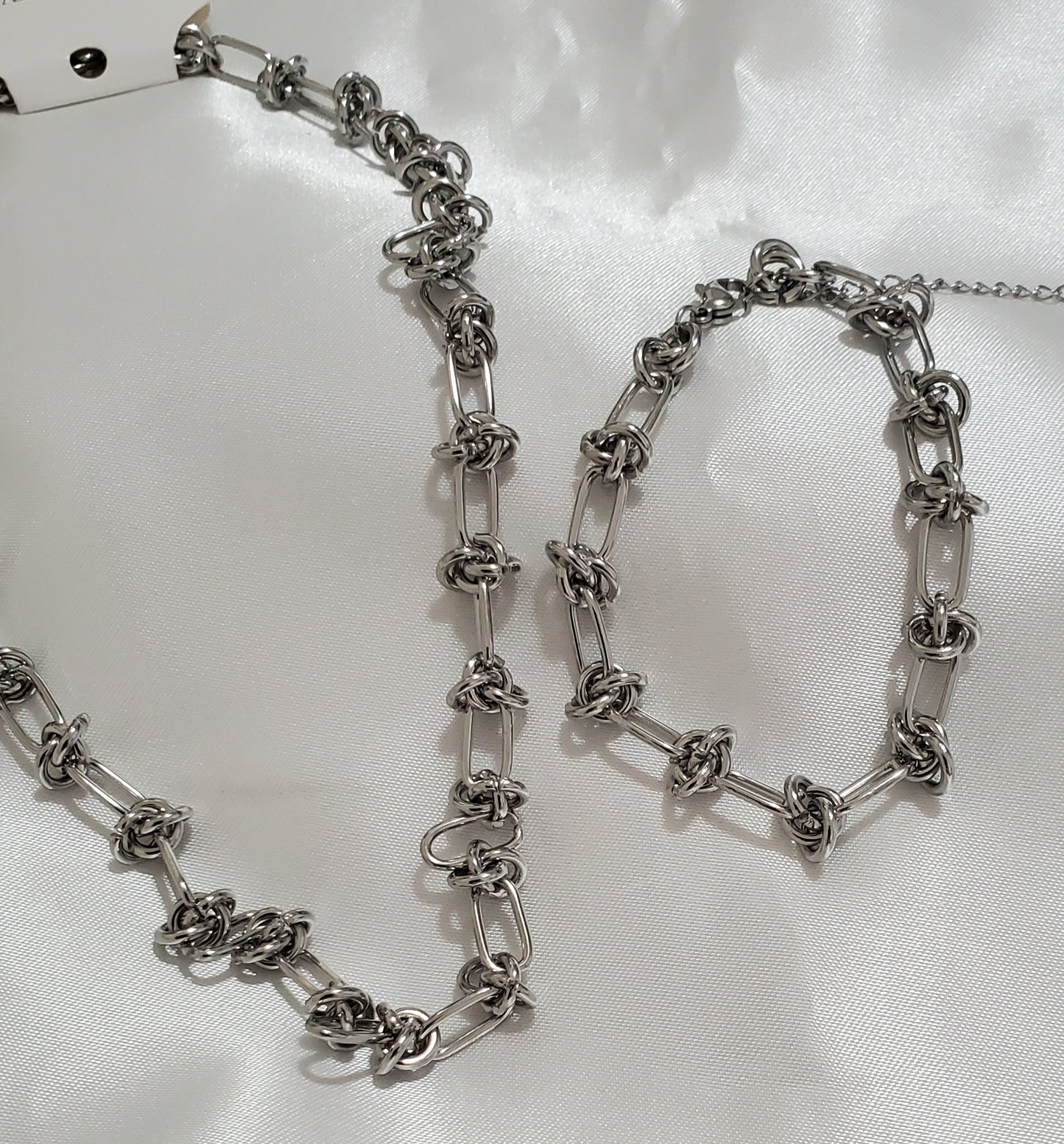 Stainless Steel Silver Vintage Link Necklace and brazalet Set