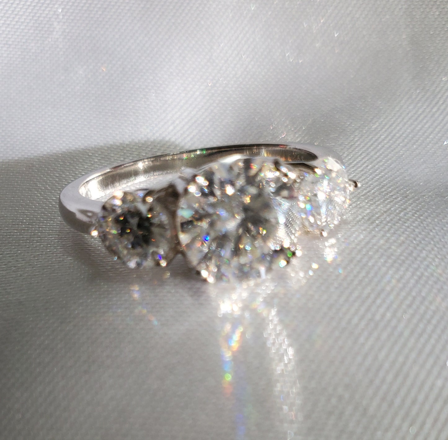 Womens Lab Created White Moissanite Sterling Silver 3-Stone Engagement Ring