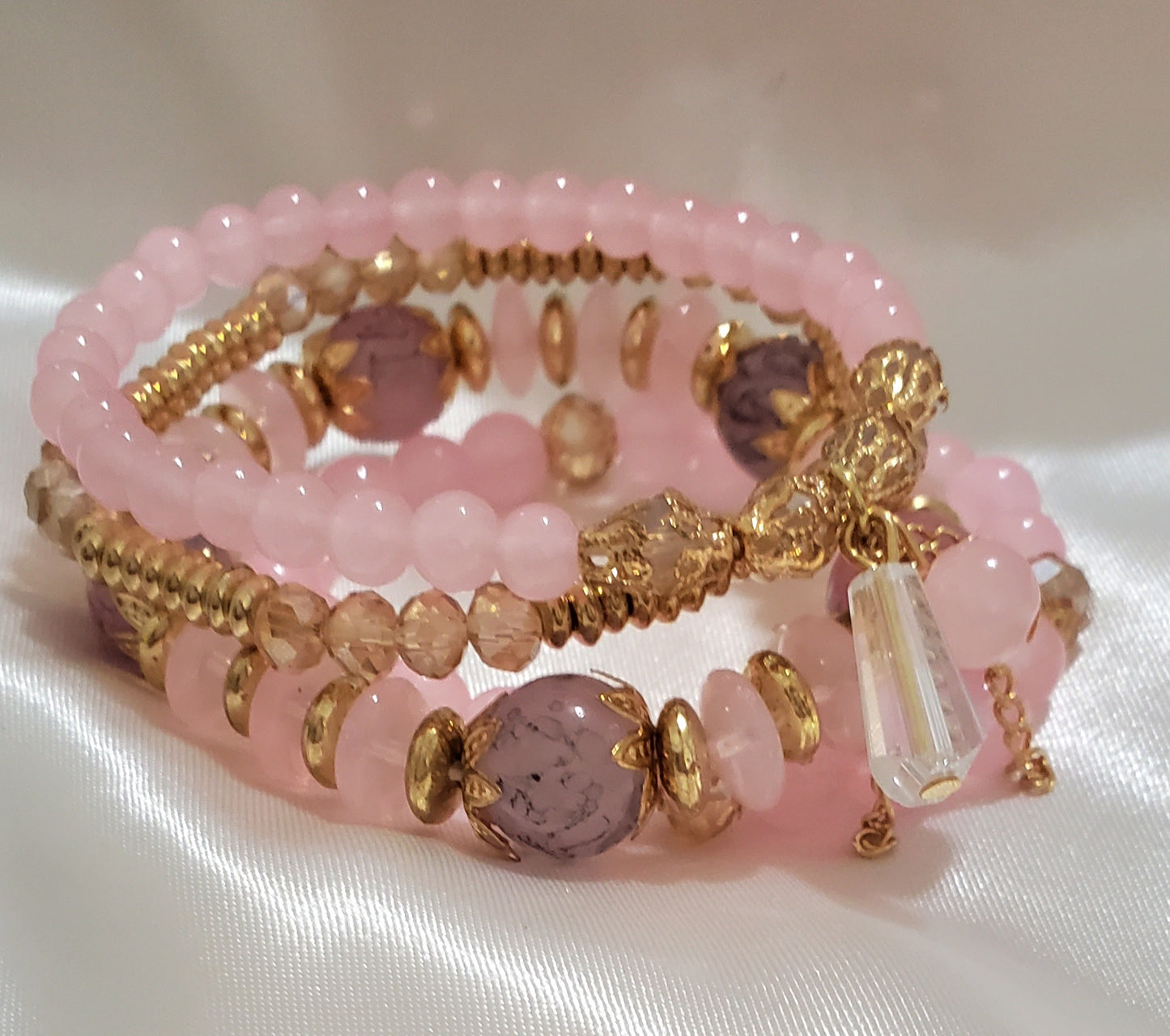 Pulsera Stretch Dorado y Rosa Multi
