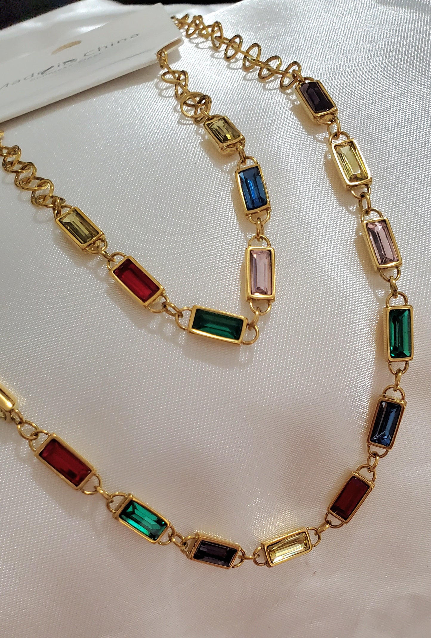 18K Gold Plated Stainless Steel Necklaces & Bracelet Crystal Set