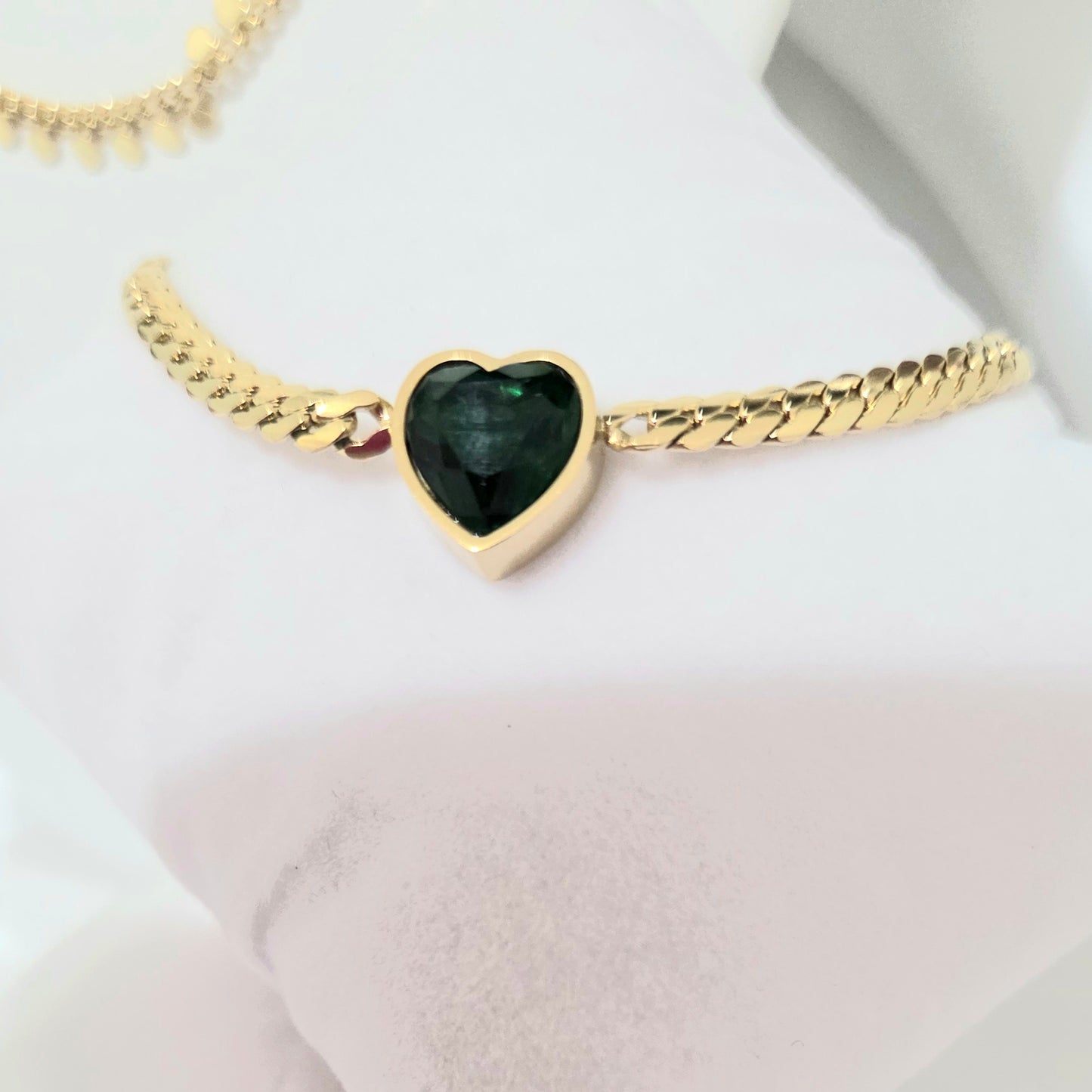 18K Gold Plated Green Zircon Heart Bracelet – Dainty Love Charm Jewelry Gift