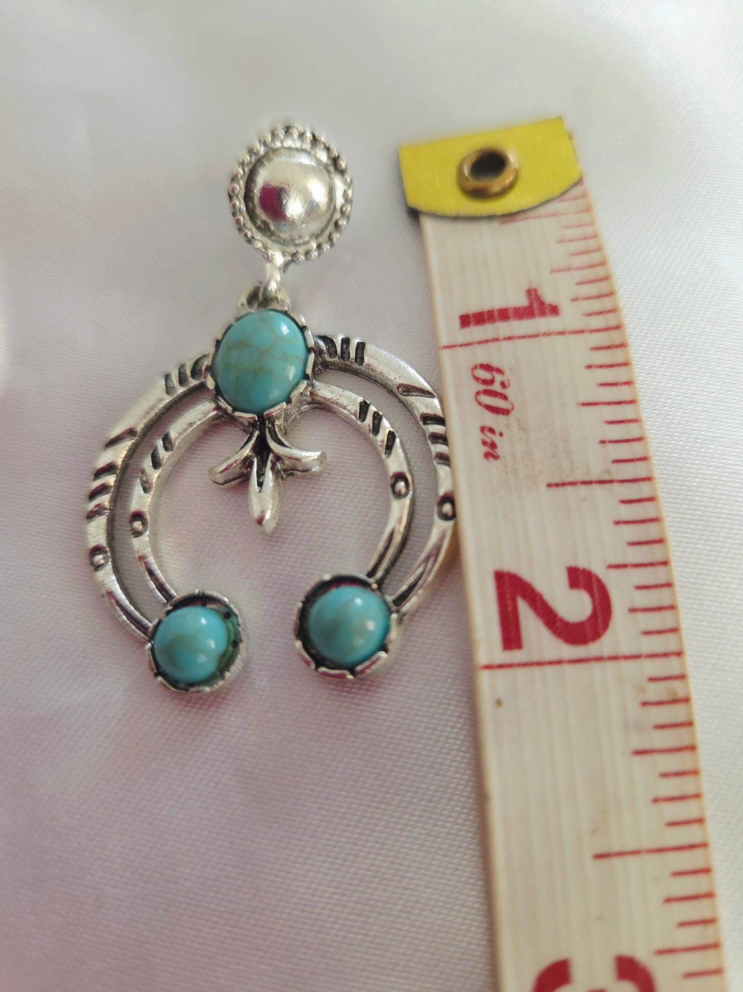 Antique Silver Turquoise U-Shaped Dangling Earrings