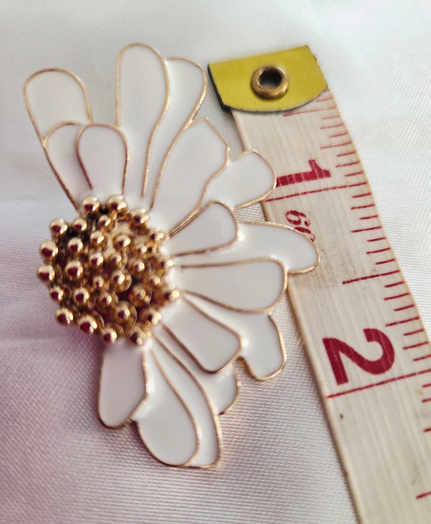 Gold White Flower Petal Enamel Statement Stud Earrings