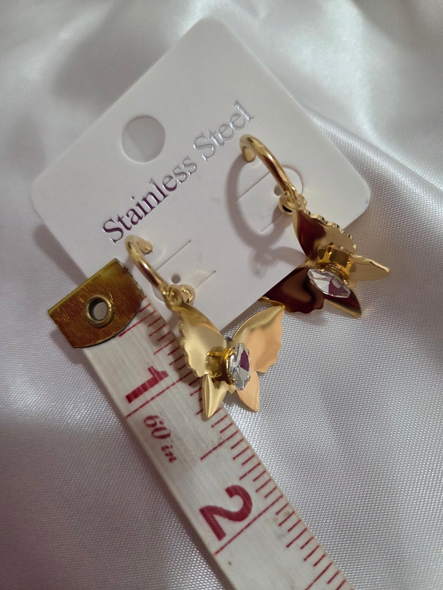 18K Gold Plated Rhinestone Butterfly Stainless Steel Earrings