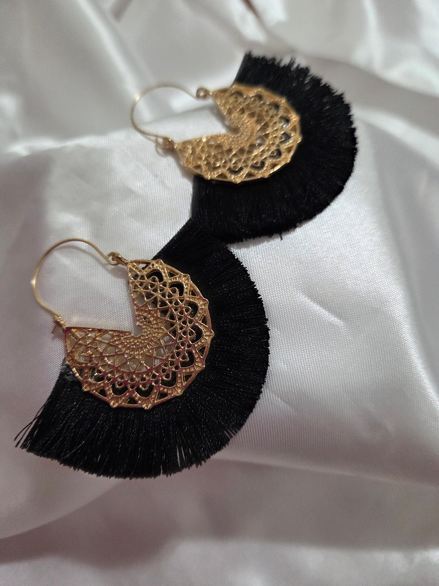 Bohemian Black Gold Tassel Dangle Earrings