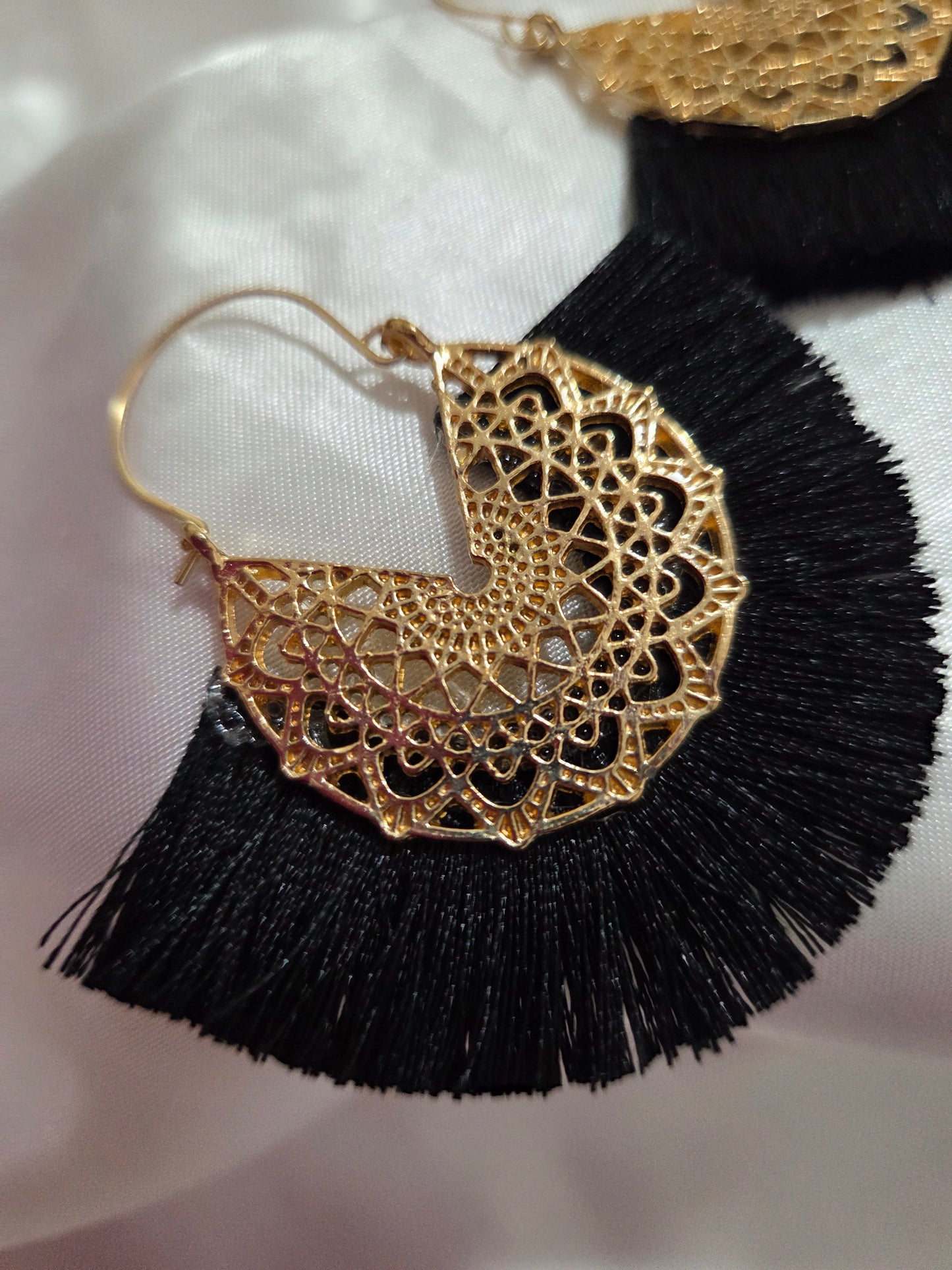 Bohemian Black Gold Tassel Dangle Earrings