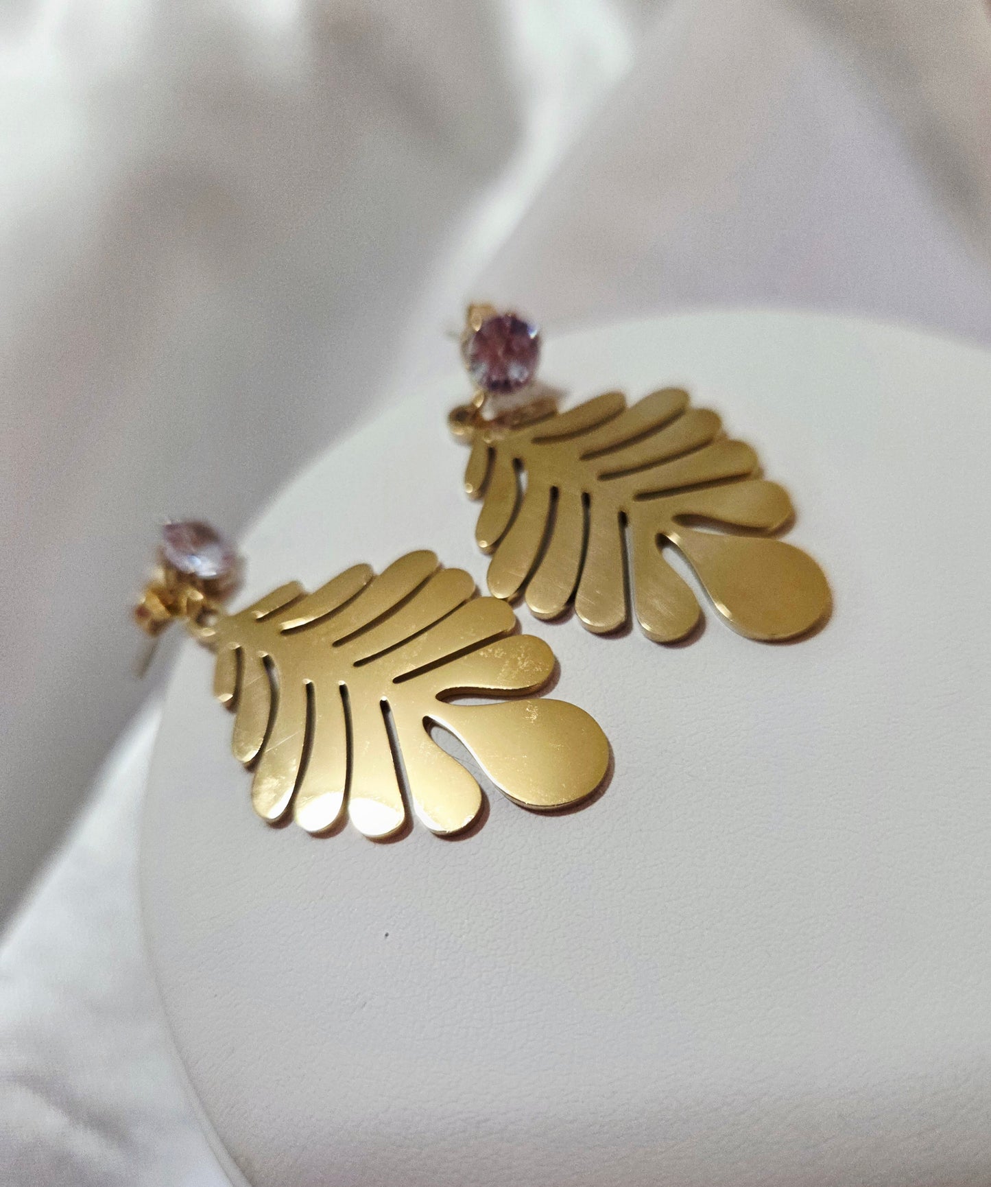 18K Gold Plated Leaf Rhinestone Earrings