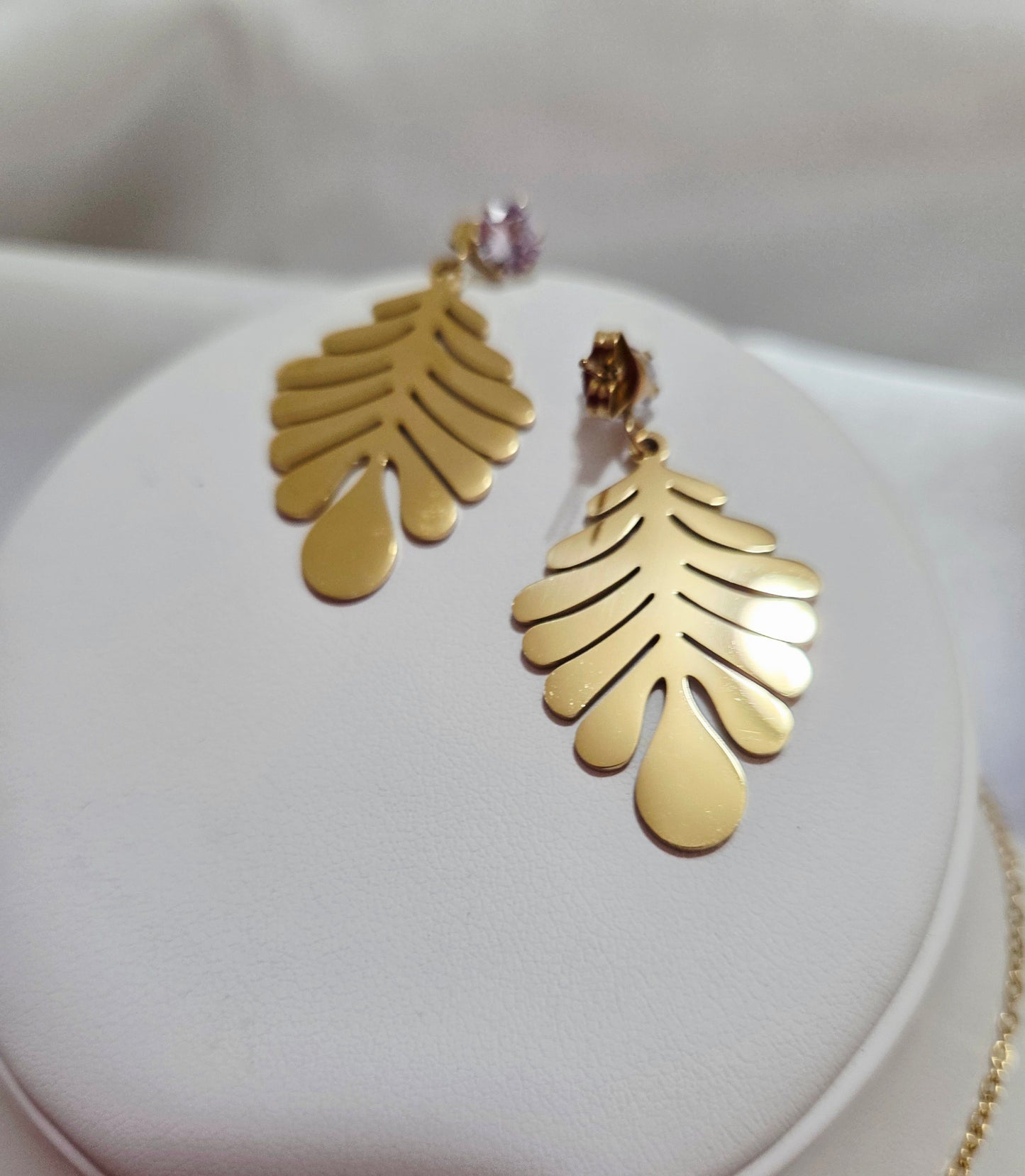 18K Gold Plated Leaf Rhinestone Earrings