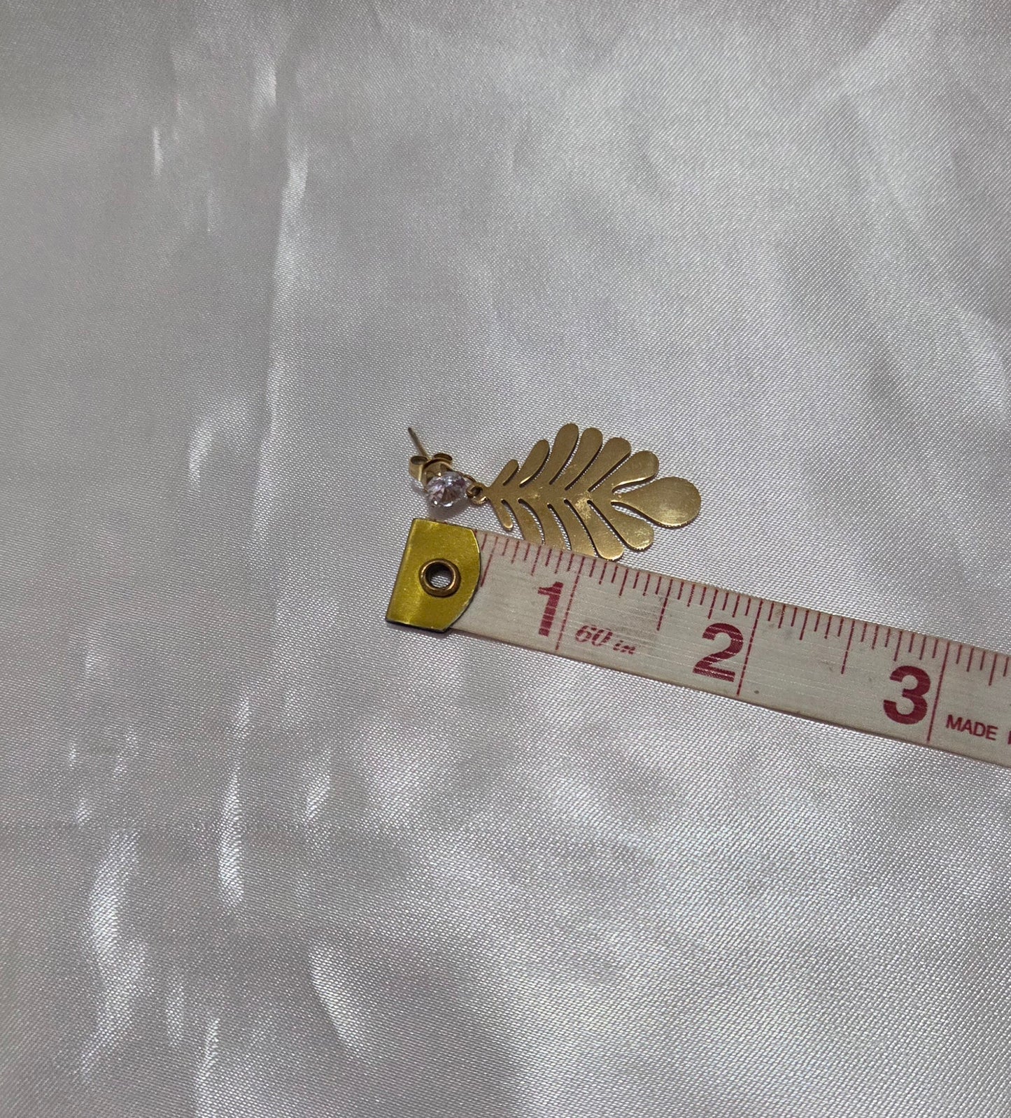 18K Gold Plated Leaf Rhinestone Earrings