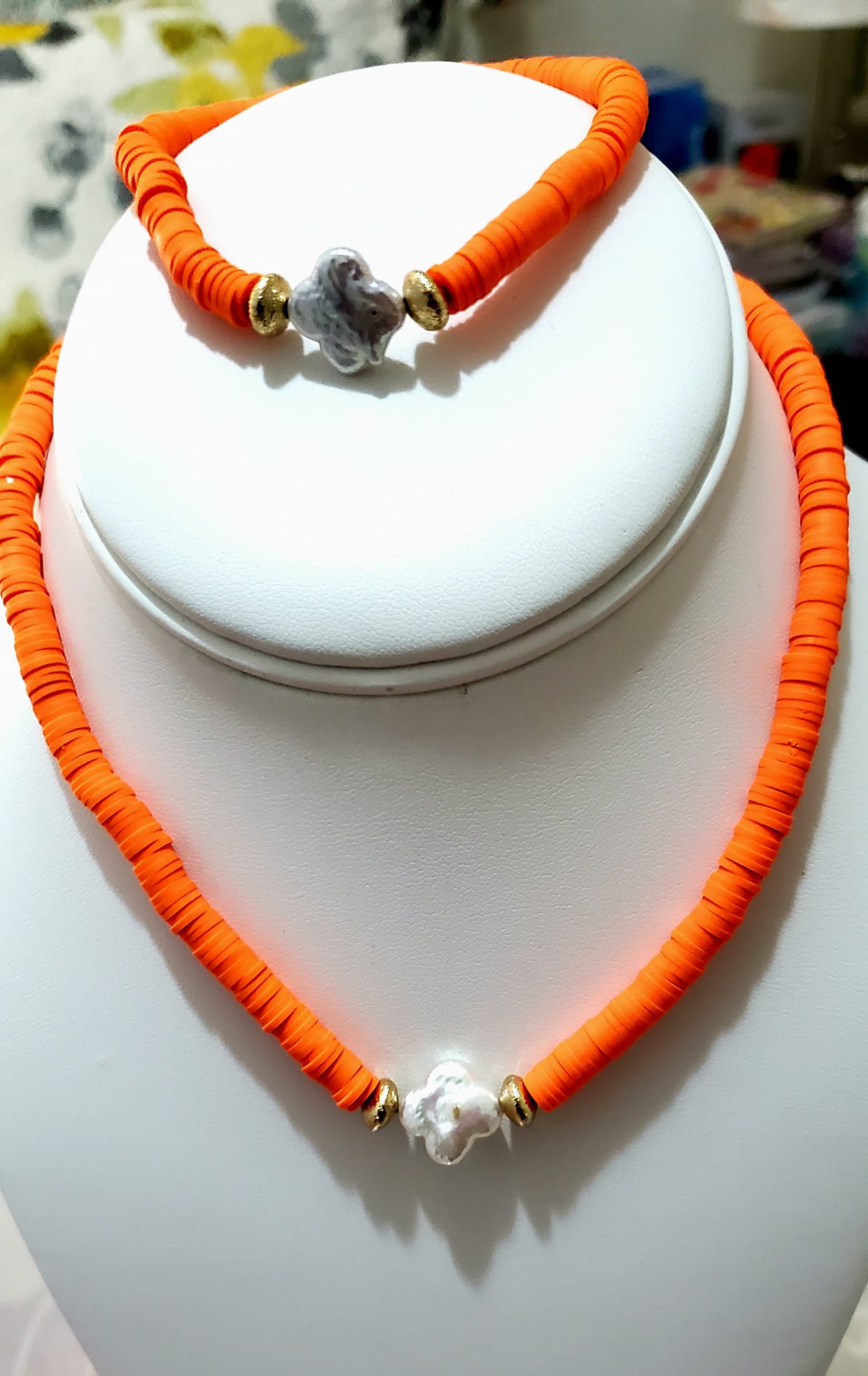 18K Gold Plated Heishi Beads Choker & Bracelet Set – Summer Polymer Clay Jewelry