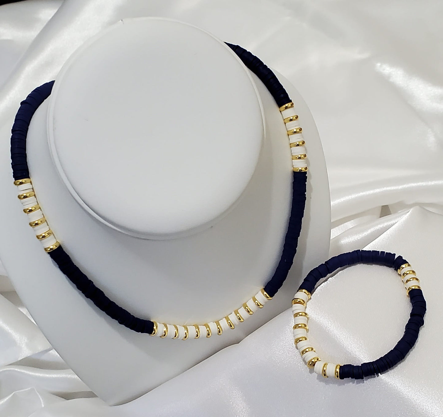 18K Gold Plated Heishi Beads Choker & Bracelet Set – Summer Polymer Clay Jewelry