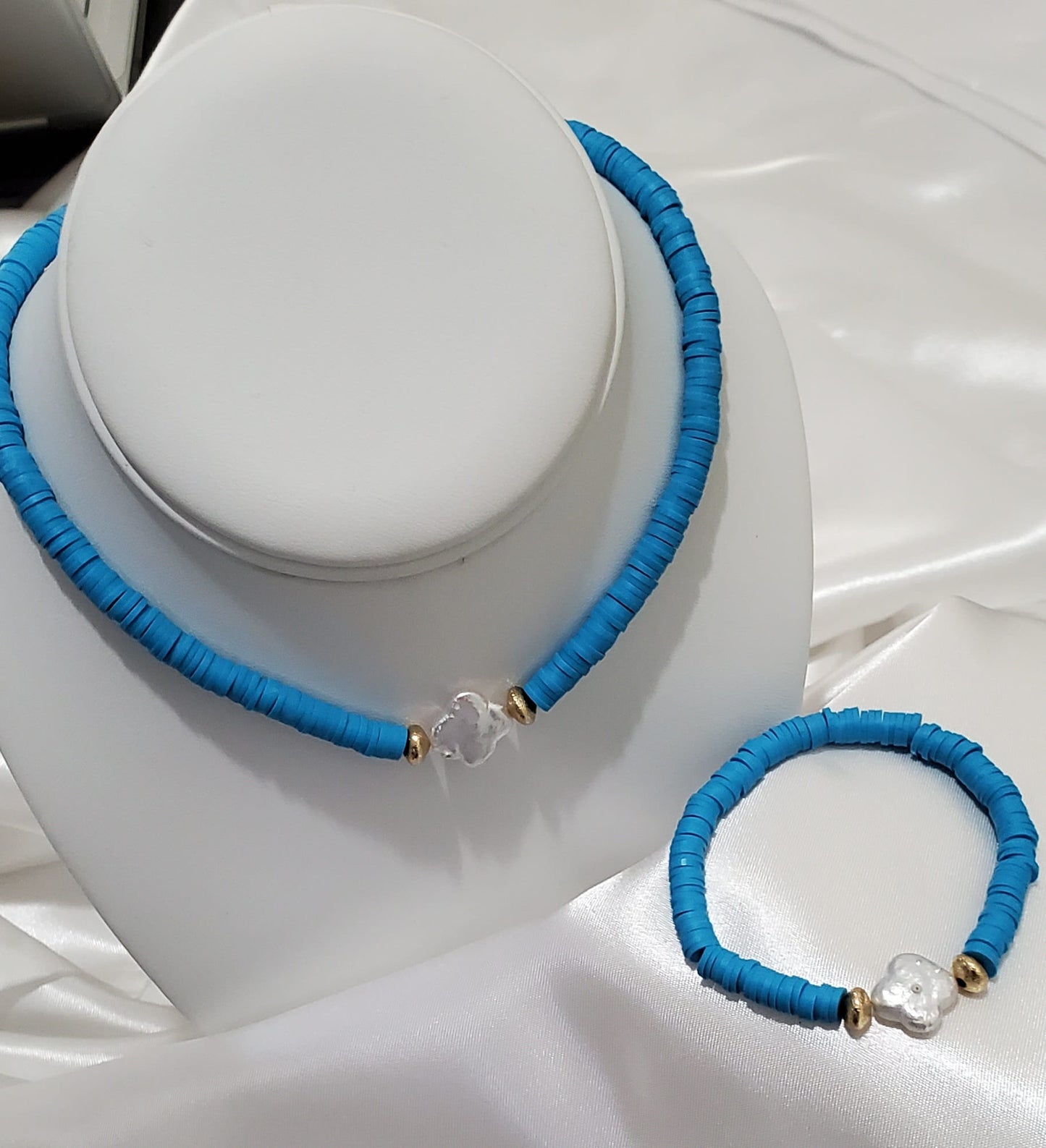 18K Gold Plated Heishi Beads Choker & Bracelet Set – Summer Polymer Clay Jewelry