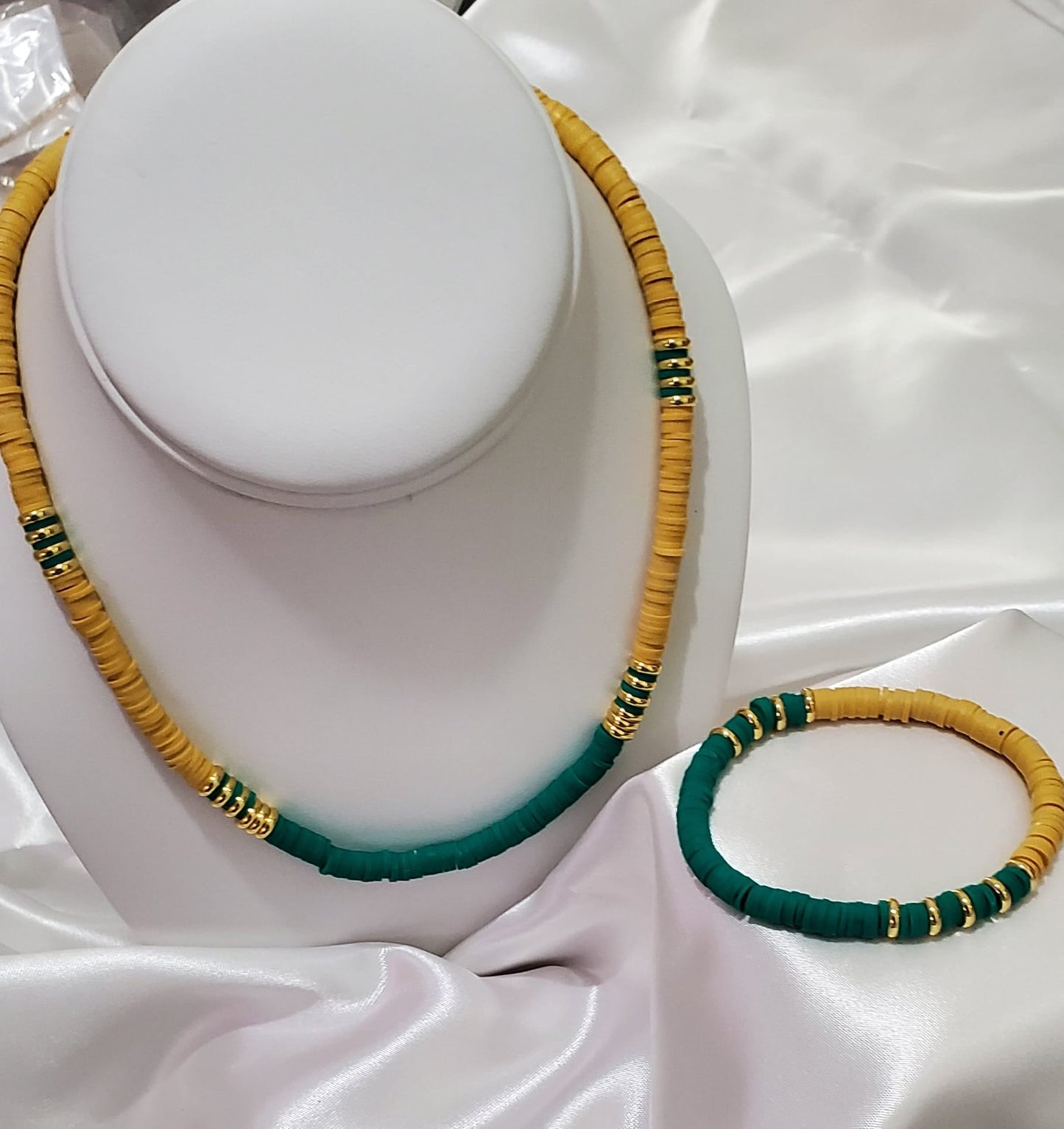 18K Gold Plated Heishi Beads Choker & Bracelet Set – Summer Polymer Clay Jewelry