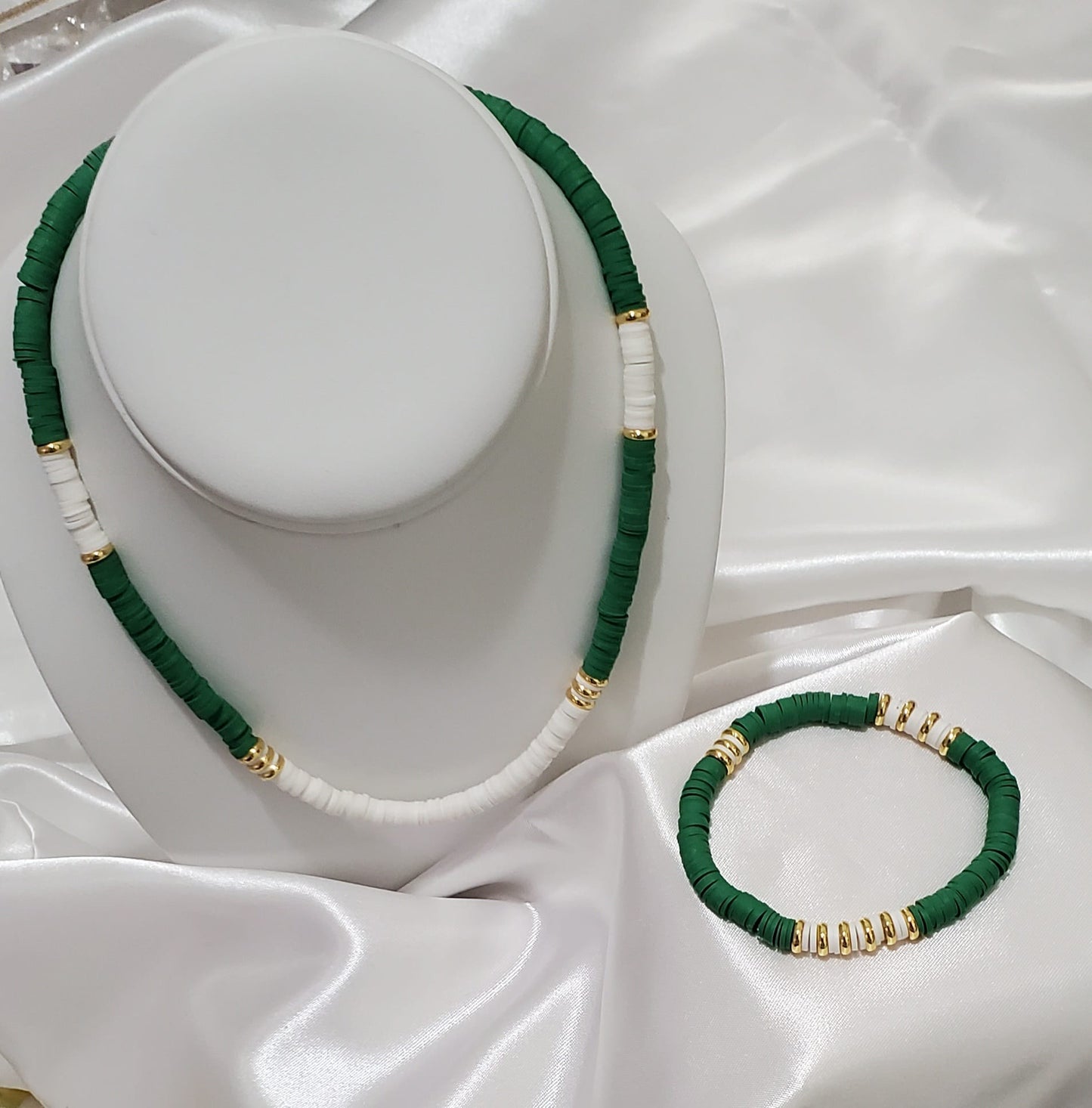 18K Gold Plated Heishi Beads Choker & Bracelet Set – Summer Polymer Clay Jewelry