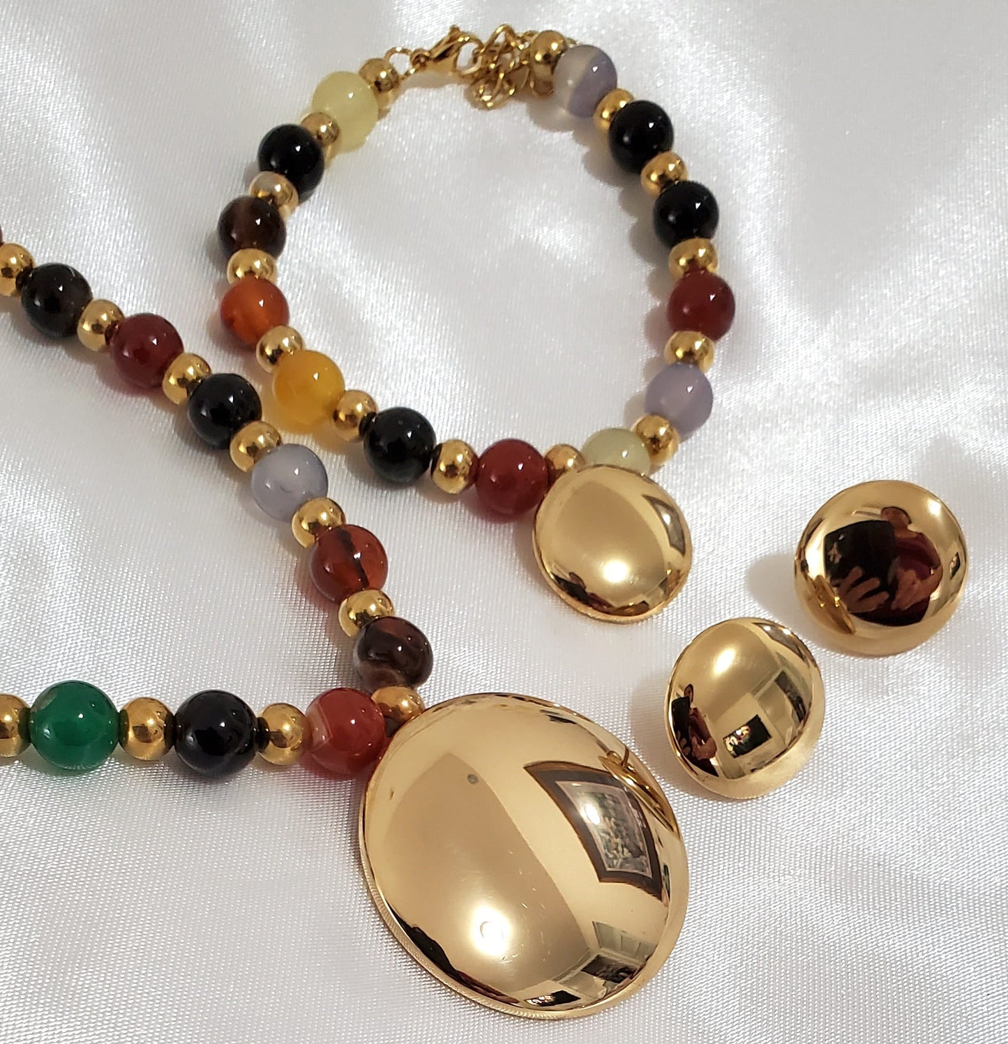 Set de Collar Perlas Semi-Preciosas Multi Dorado