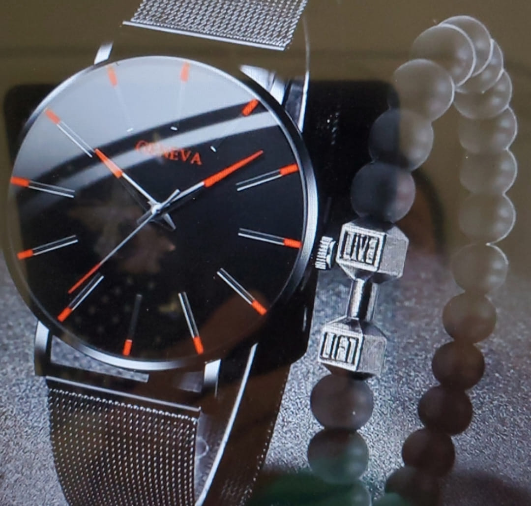 Reloj de Cuarzo de Malla con calendario Rojo