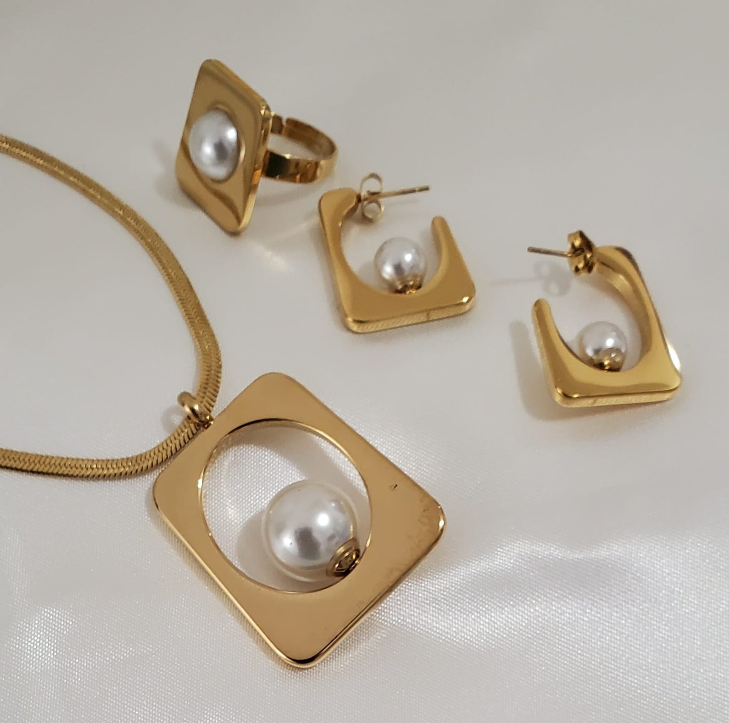 Set de Collar Perla Cuadrado