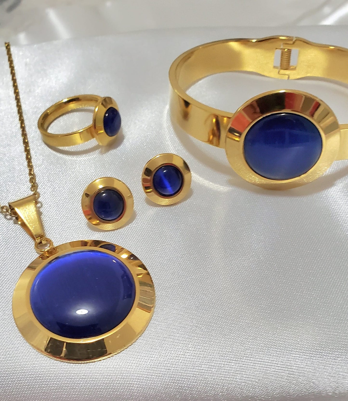 Stainless Steel Blue & Gold Jewelry Set