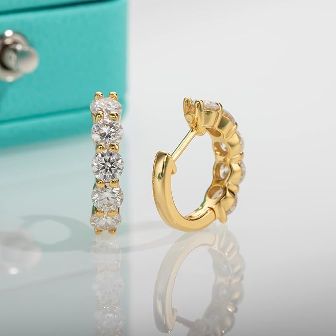 Moissanite 3 ct Huggie Hoop 18K Finish Gold Eearrings