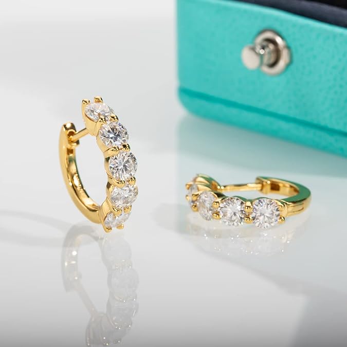 Moissanite 3 ct Huggie Hoop 18K Finish Gold Eearrings