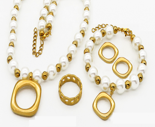 Set de Collar Perla Blanco Cuadrado