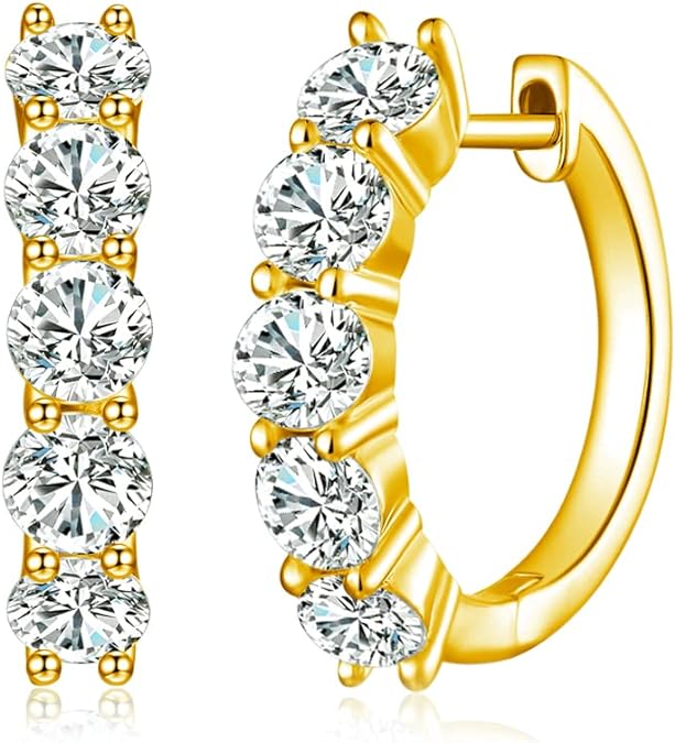 Moissanite 3 ct Huggie Hoop 18K Finish Gold Eearrings