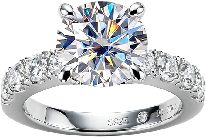 Moissanite Engagement Ring 3.0 ct Cut Gold Plated Sterling Silver
