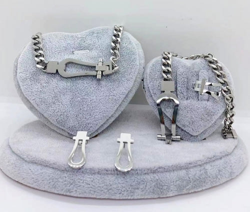 Geometric Vintage Punk Cuban Link Stainless Steel Silver Jewelry Set
