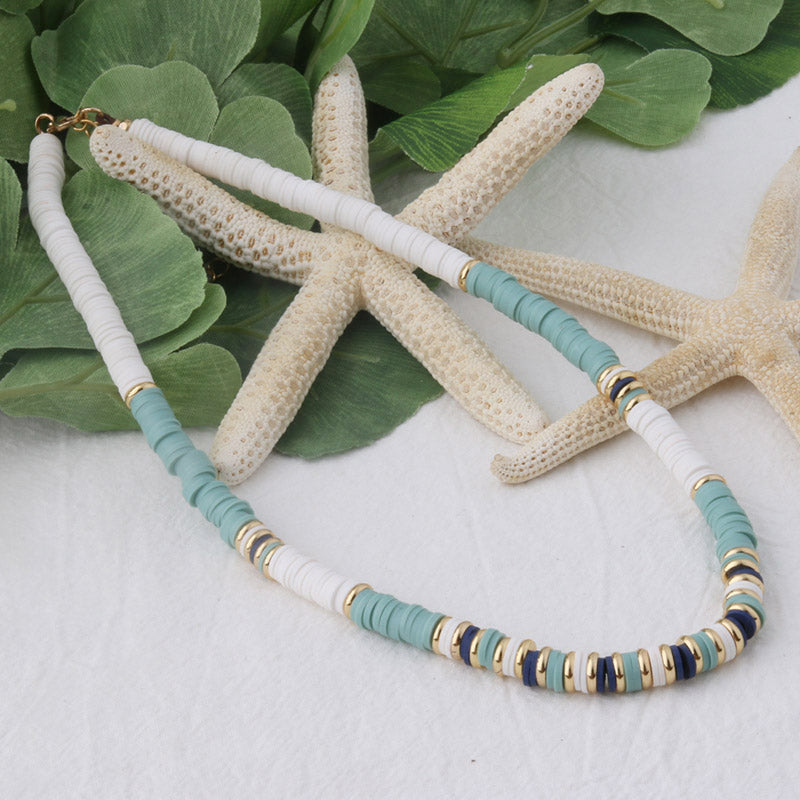 18K Gold Plated Heishi Beads Choker & Bracelet Set – Summer Polymer Clay Jewelry