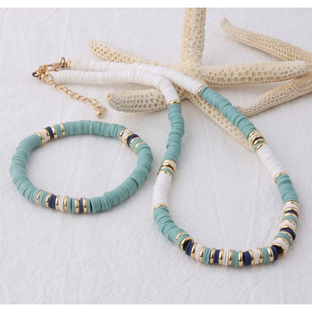 18K Gold Plated Heishi Beads Choker & Bracelet Set – Summer Polymer Clay Jewelry