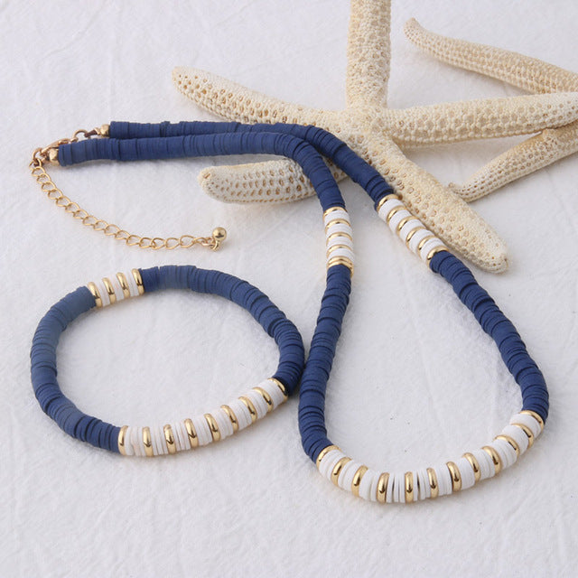 18K Gold Plated Heishi Beads Choker & Bracelet Set – Summer Polymer Clay Jewelry