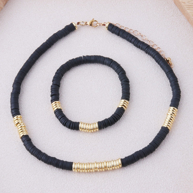 18K Gold Plated Heishi Beads Choker & Bracelet Set – Summer Polymer Clay Jewelry
