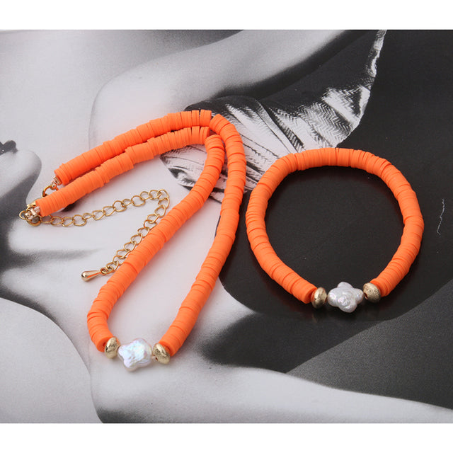 18K Gold Plated Heishi Beads Choker & Bracelet Set – Summer Polymer Clay Jewelry
