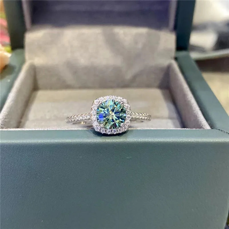 Certified 3ct Moissanite Blue Green ring