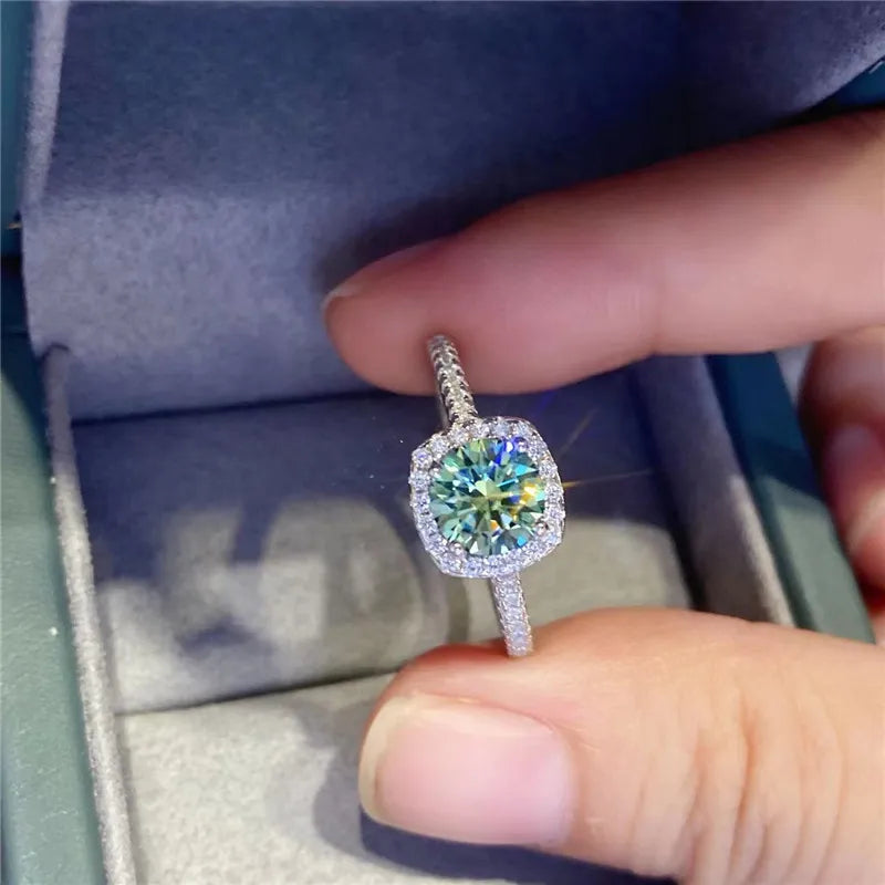 Certified 3ct Moissanite Blue Green ring