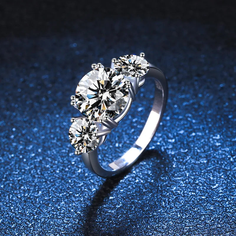 Womens Lab Created White Moissanite Sterling Silver 3-Stone Engagement Ring