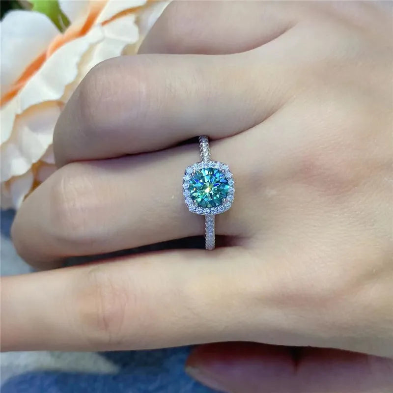 Certified 3ct Moissanite Blue Green ring