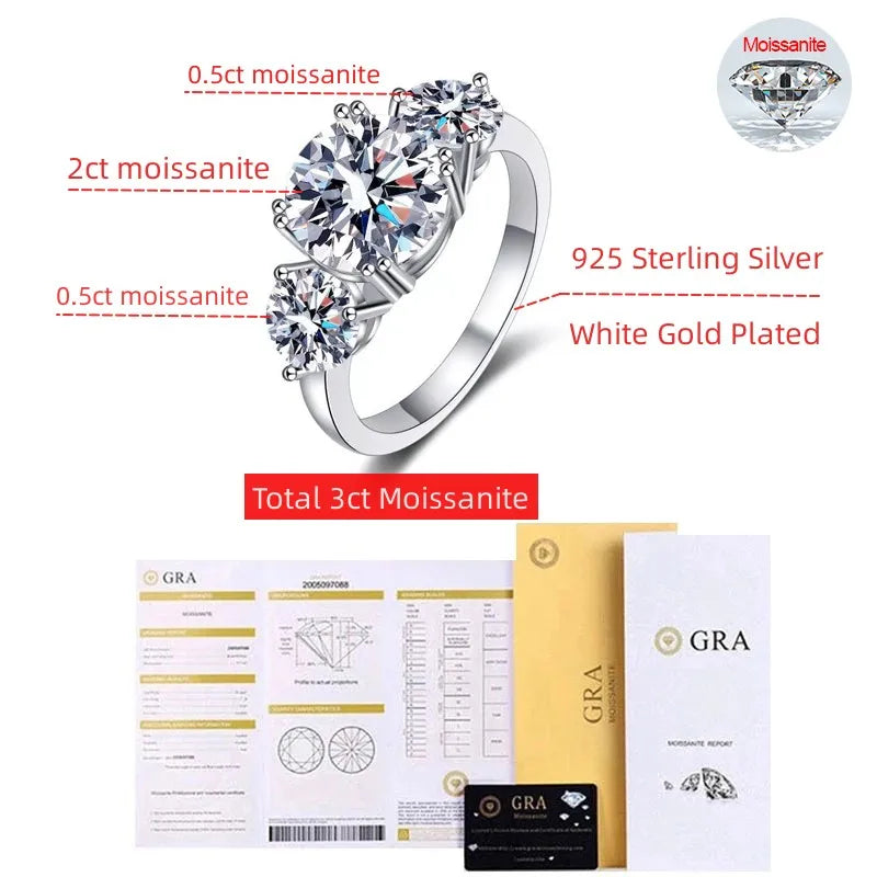 Womens Lab Created White Moissanite Sterling Silver 3-Stone Engagement Ring