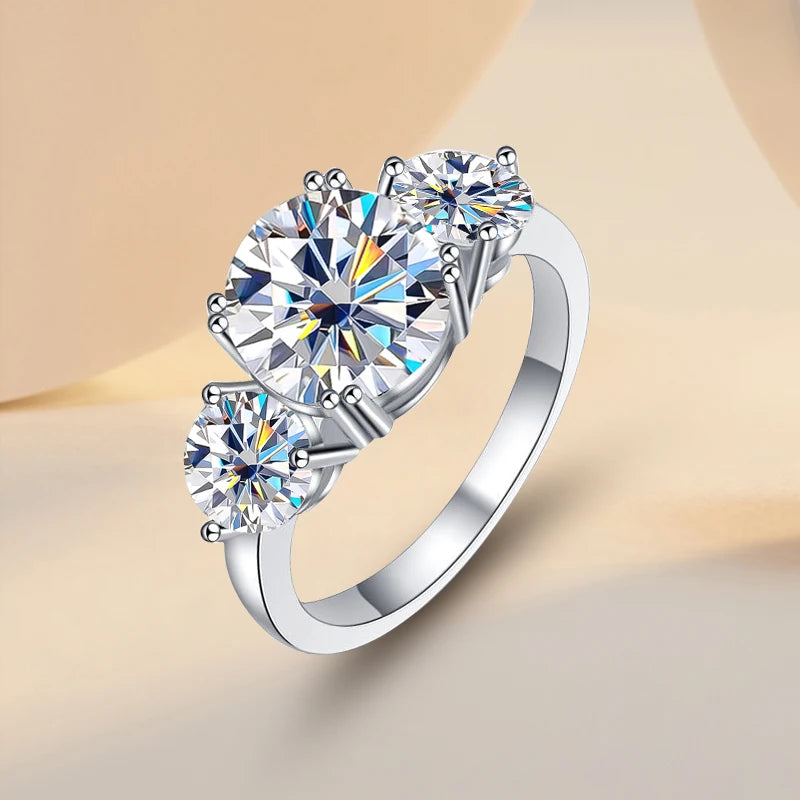 Womens Lab Created White Moissanite Sterling Silver 3-Stone Engagement Ring