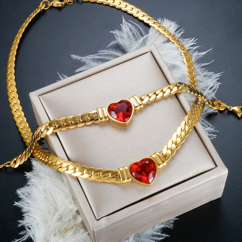 18K Gold Plated Red Heart Necklace