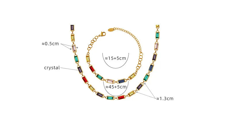 18K Gold Plated Stainless Steel Necklaces & Bracelet Crystal Set