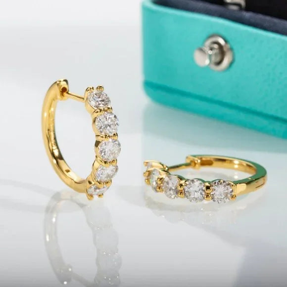 Moissanite 3 ct Huggie Hoop 18K Finish Gold Eearrings
