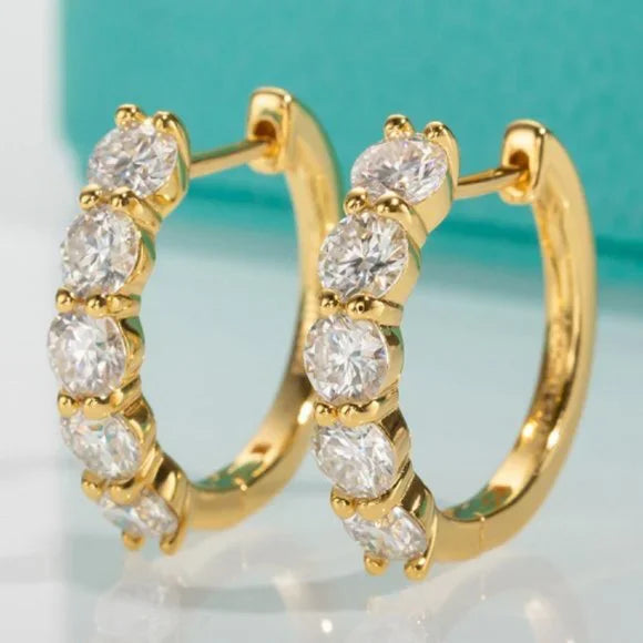 Moissanite 3 ct Huggie Hoop 18K Finish Gold Eearrings