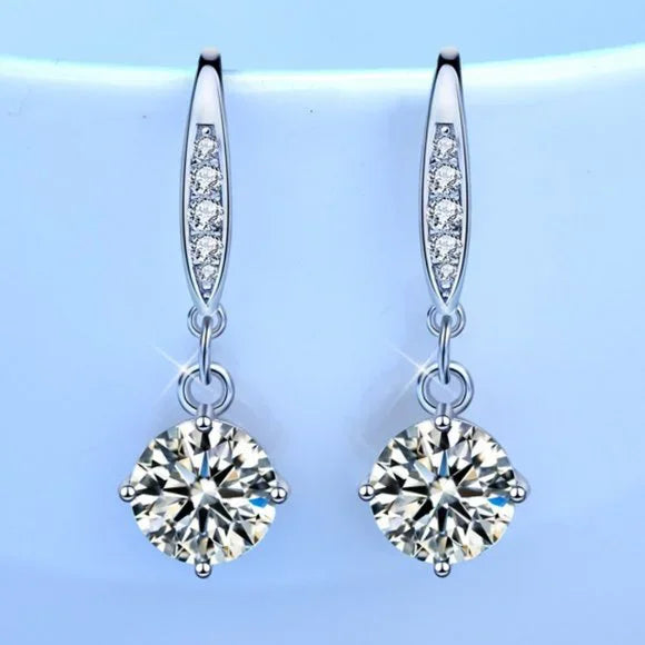 Certified Moissanite 2 ct Drop Earring S925 Sterling Silver