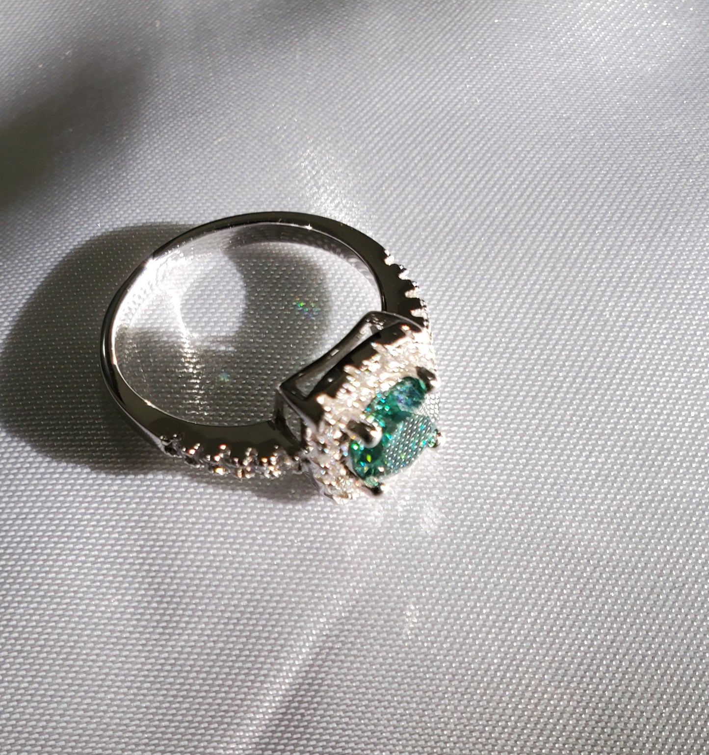 Certified 3ct Moissanite Blue Green ring