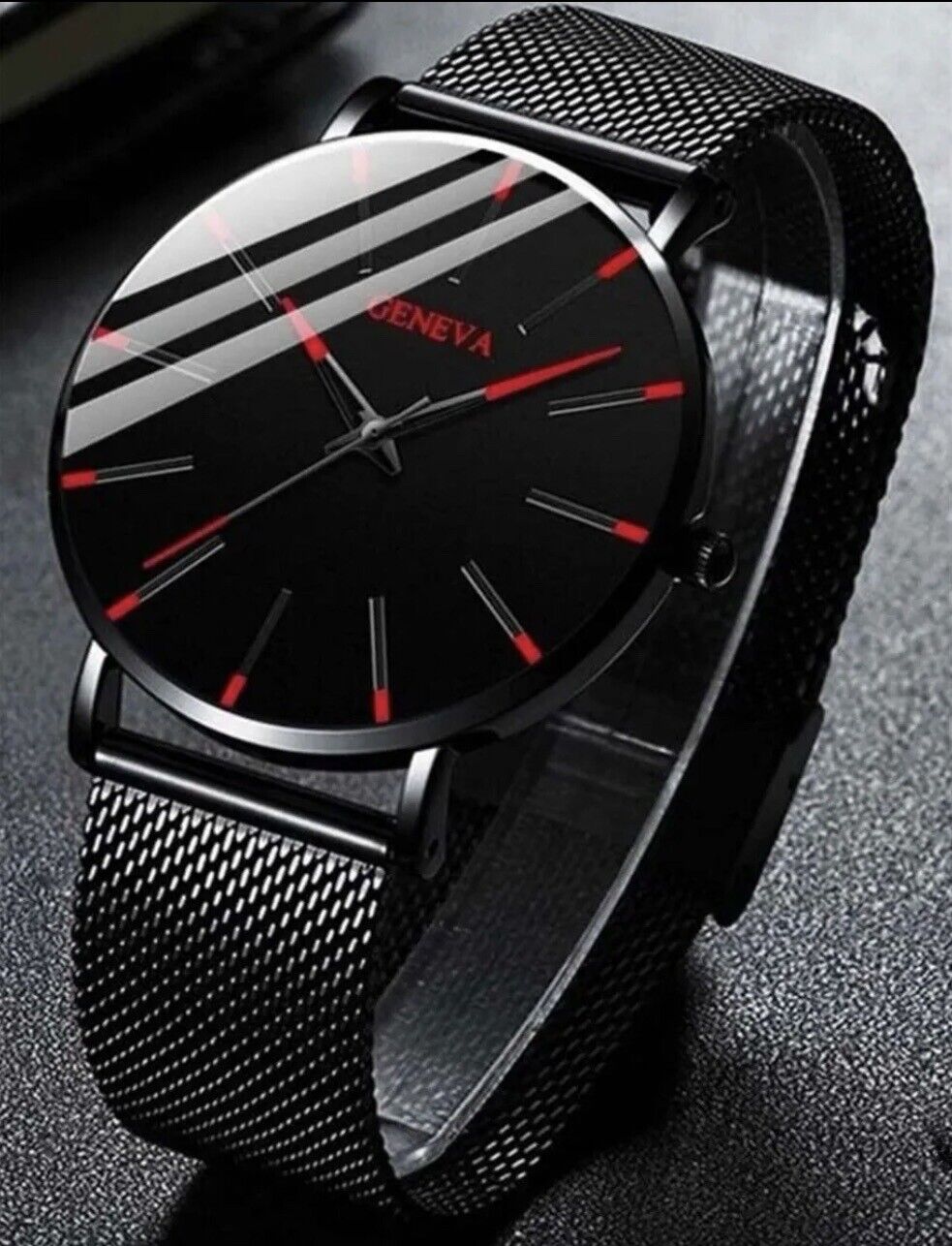 Reloj de Cuarzo de Malla con calendario Rojo