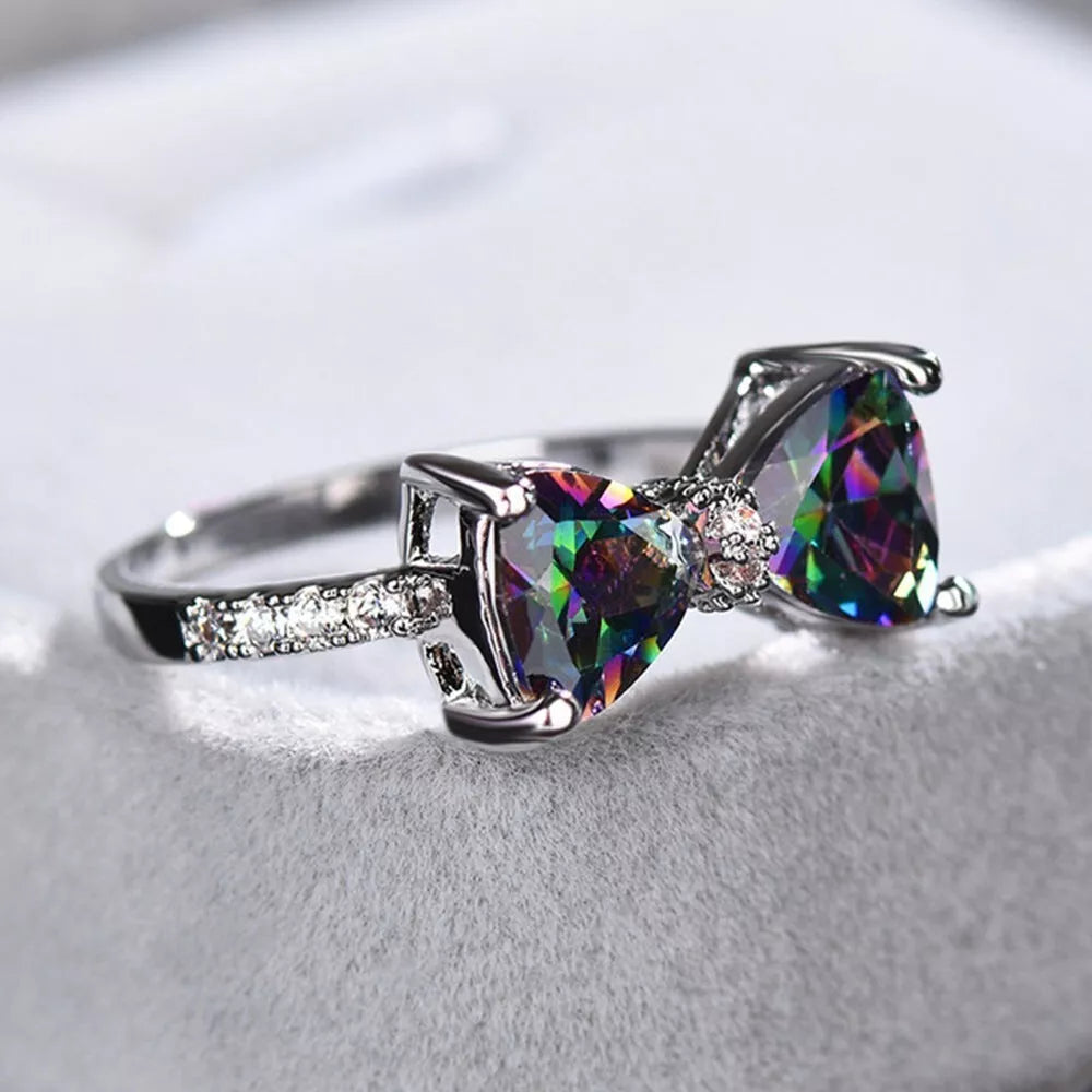 925 Sterling Silver White Gold Plated Bow Ring – Crystal Zircon